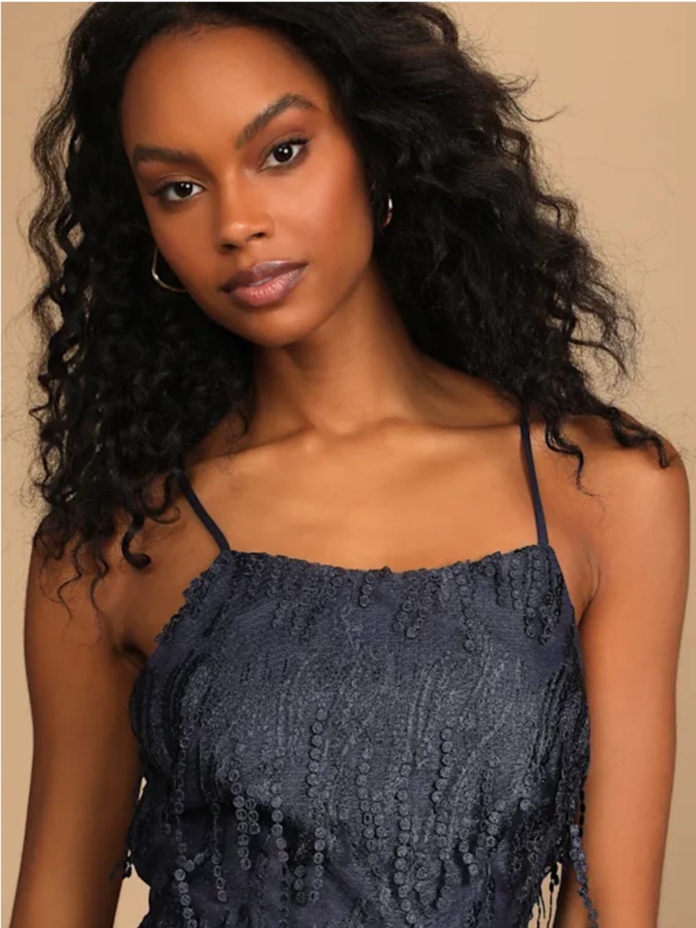 Lulu’s Making Magic Navy Blue Fringe Lace-Up Mini Dress - Picture 4 of 14